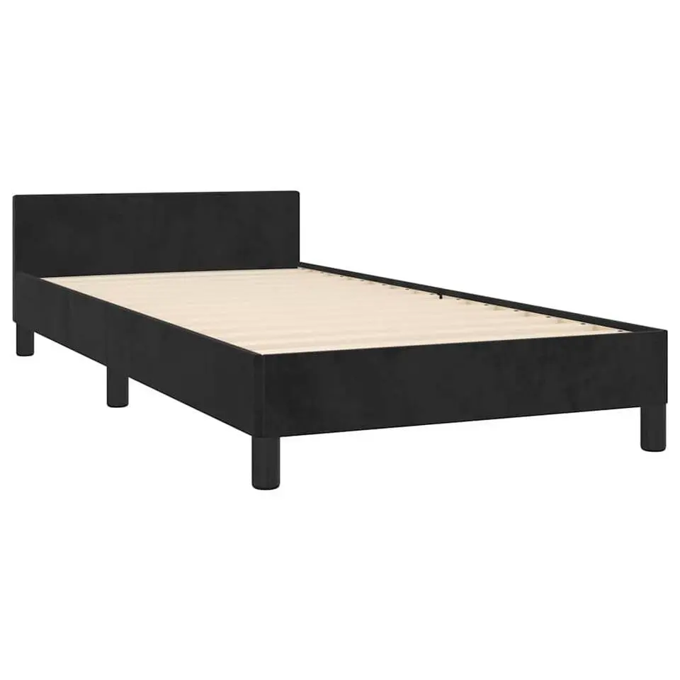 vidaXL - Bed frame met hoofdeinde zonder matras - Zwart - Fluweel - 90x200 cm