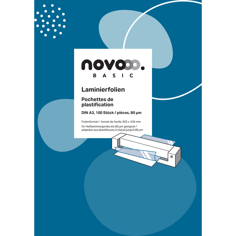 novooo Laminierfolien Basic, A3, 80 mic, glanz, 100 Stück