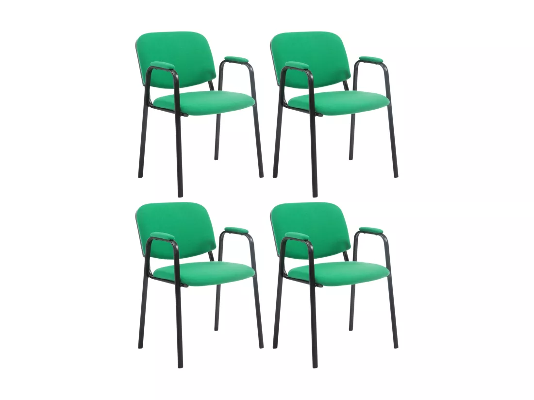 Lot de 4 Chaise de conférence - Tissu & Métal noir mat - Vert - Ken Pro
