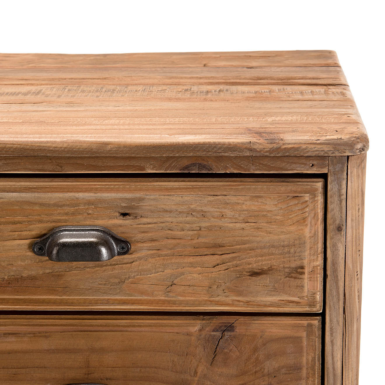 Macabane Meuble 2 tiroirs 2 portes avec tiroirs Sandy bois naturel  - 105x48x113 cm