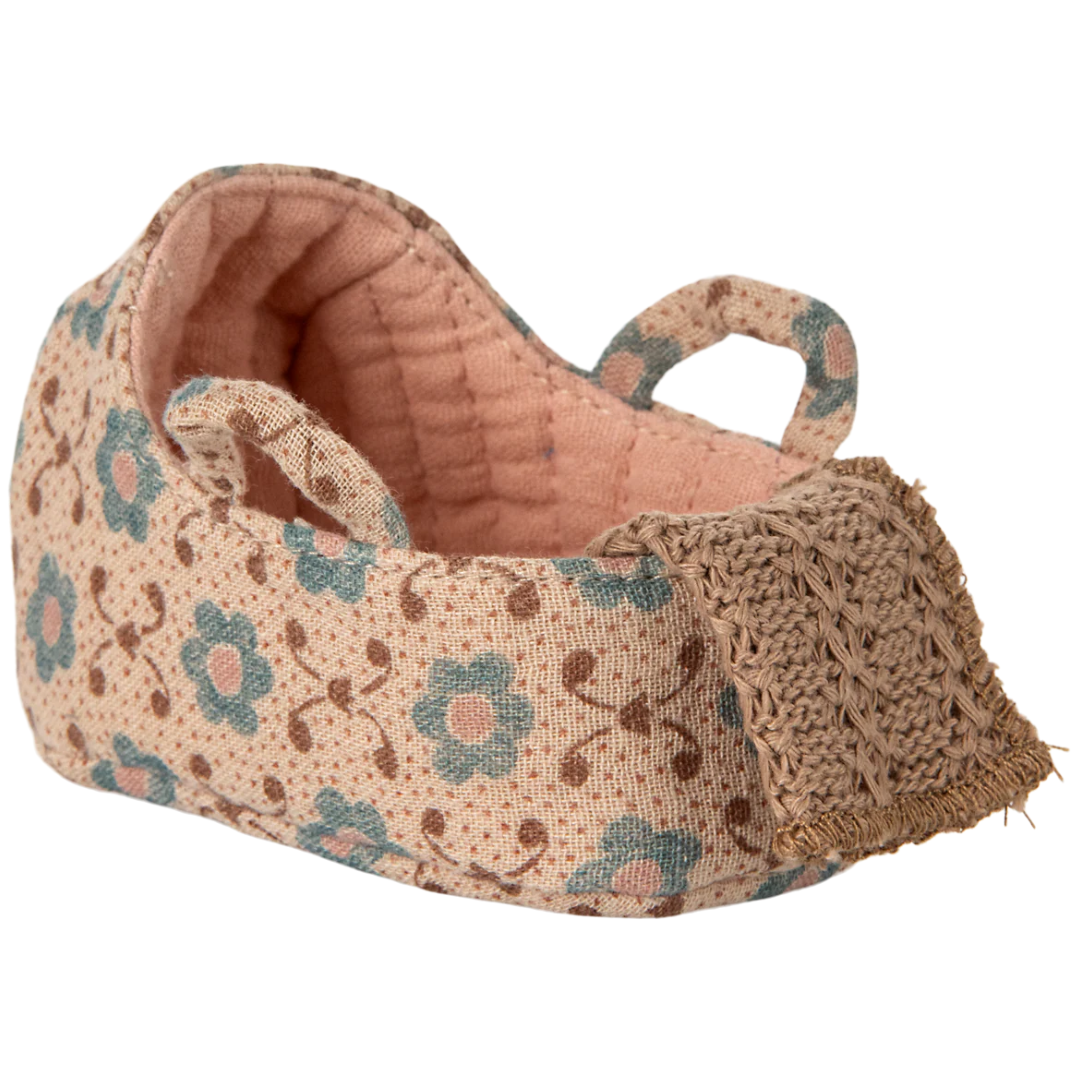 maileg poppenreiswieg voor babymuis - rose - 9,5 cm