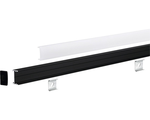 Paulmann aluminium profiel met witte diffuser, Vierkant aluminium/zwart, 2,0 m