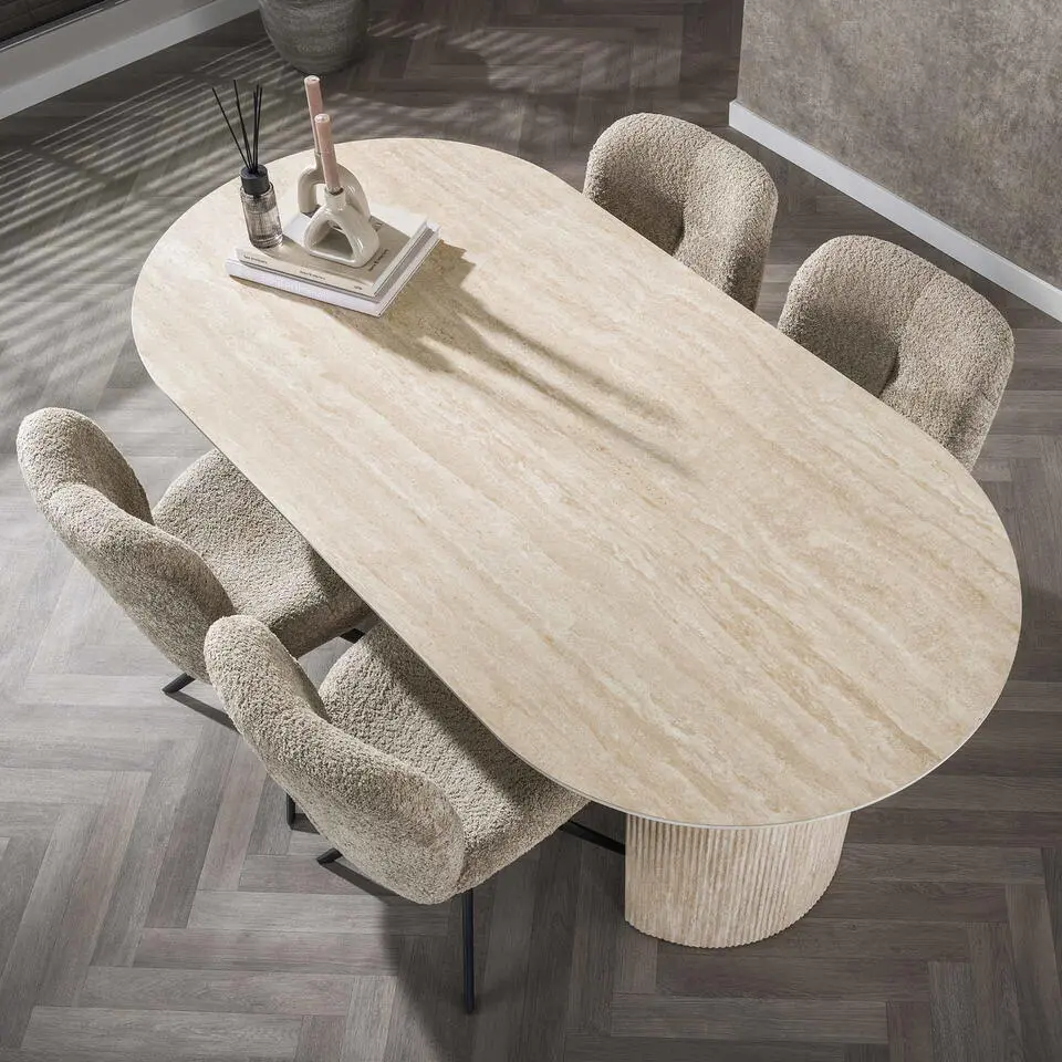 Eettafel Ovaal - Travertin Beige - 180x90x77cm - Arch