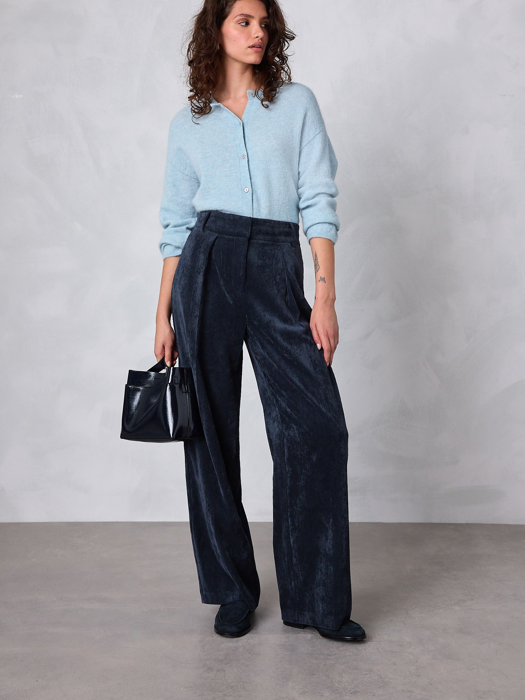 Donkerblauw - Corduroy broek met wijde pijpen