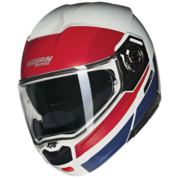 Nolan - Casque N90-3 Roboto N-Com Blanc / Rouge / Bleu / Brillant