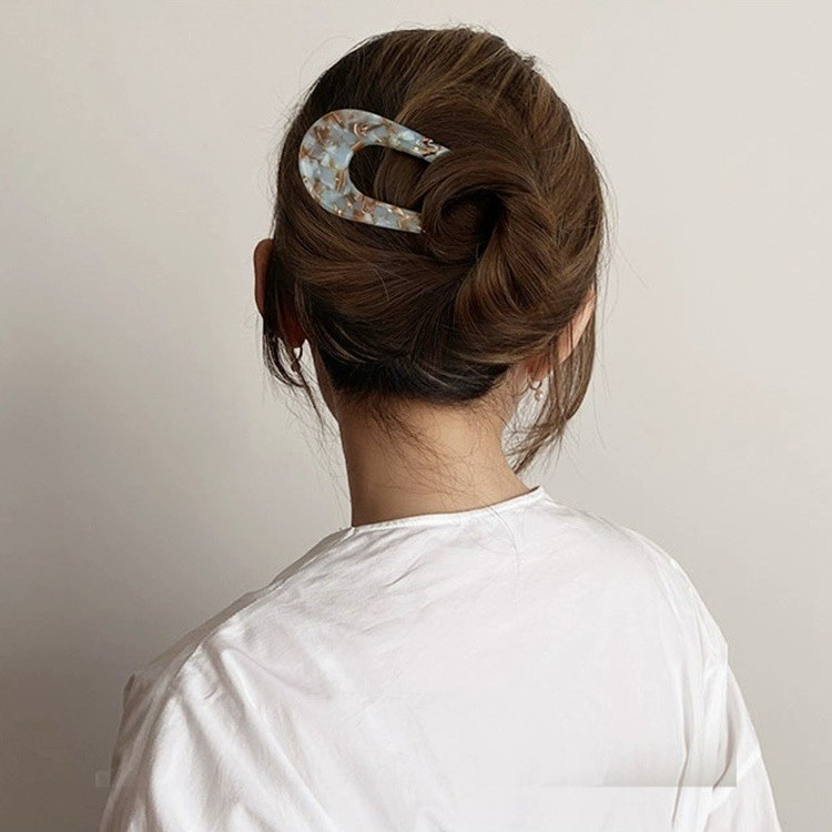 (13cm) Haarnadel French Twist Haargabel Vintage Marble Dutt Haarschmuck Accessoire - Braun