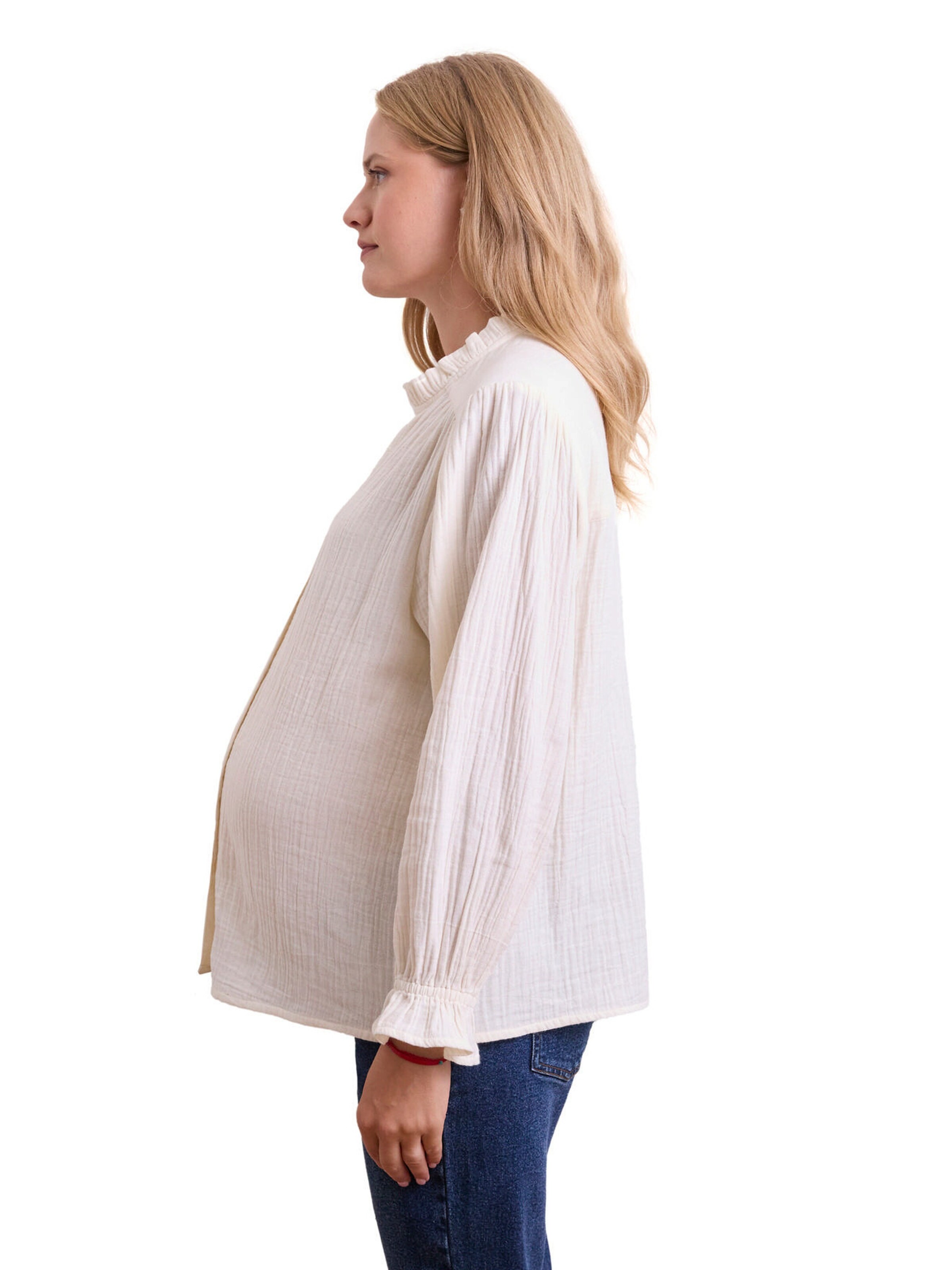 Vertbaudet Bluse für Schwangerschaft und Stillzeit, Stehkragen mit Rüschen wollweiß