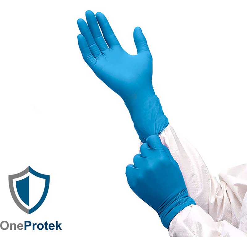 Gants jetables nitrile non poudrés épais à manchettes longues - Boîte de 100 gants