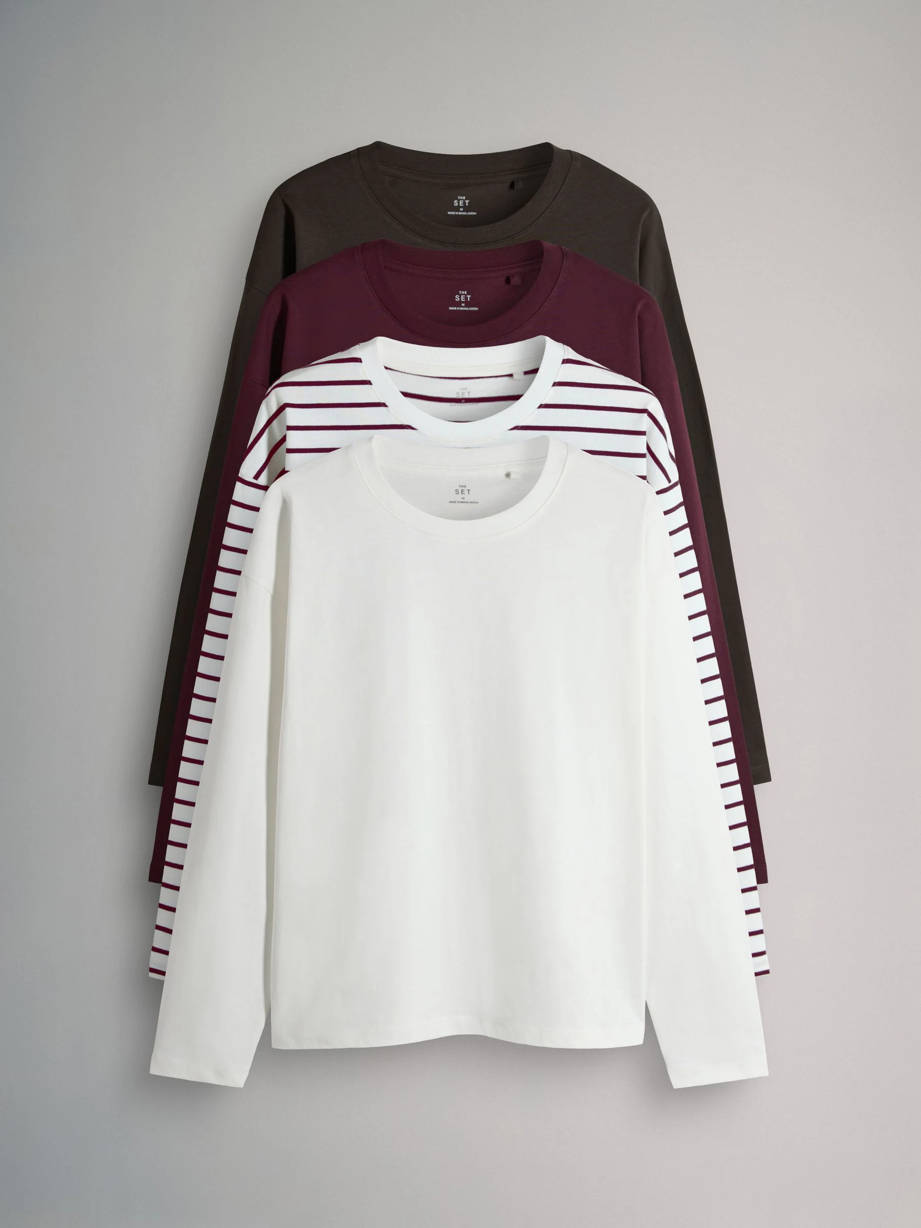 Chocoladebruin/Bessen/Strepen/Crème - The Set 4 Pack Heavyweight Relaxed Long Sleeve T-Shirts