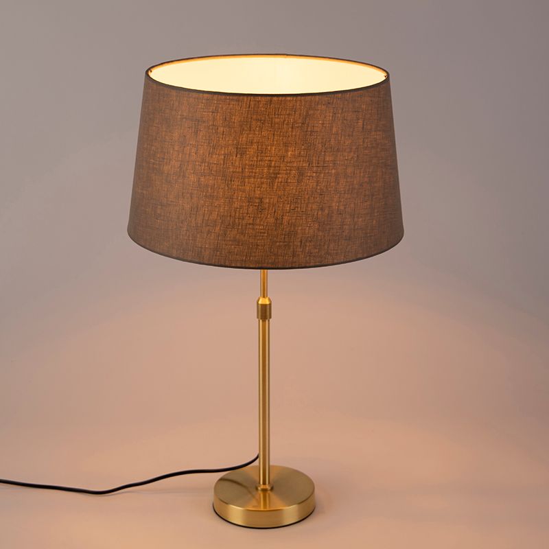 Tafellamp goud/messing met linnen kap taupe 35 cm - Parte