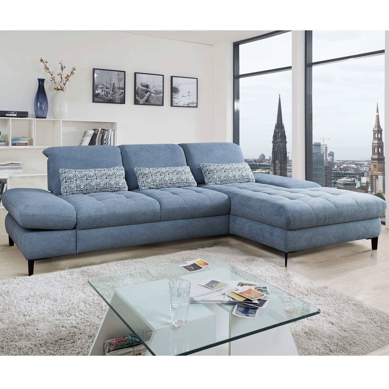 Ecksofa - blau - Recamiere rechts - Basismodell