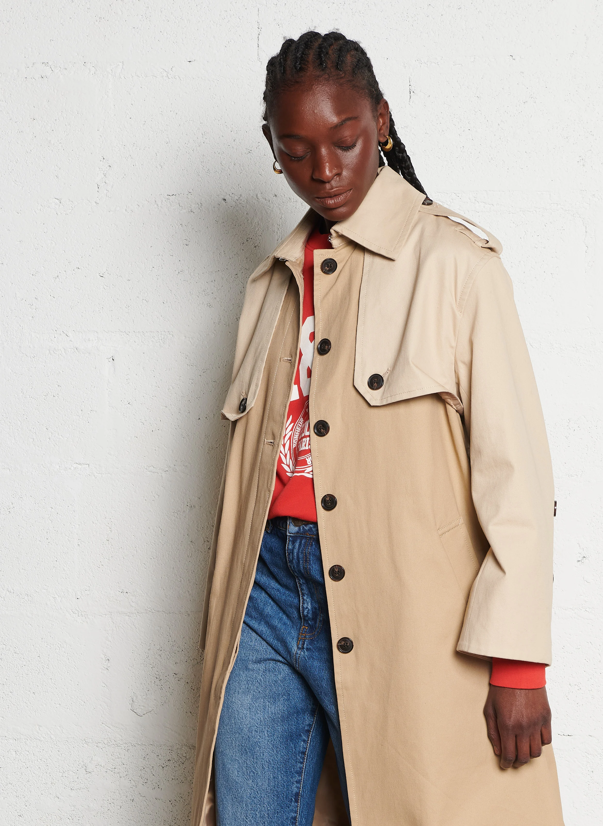 POLAR - Trench col classique droit en coton | Beige