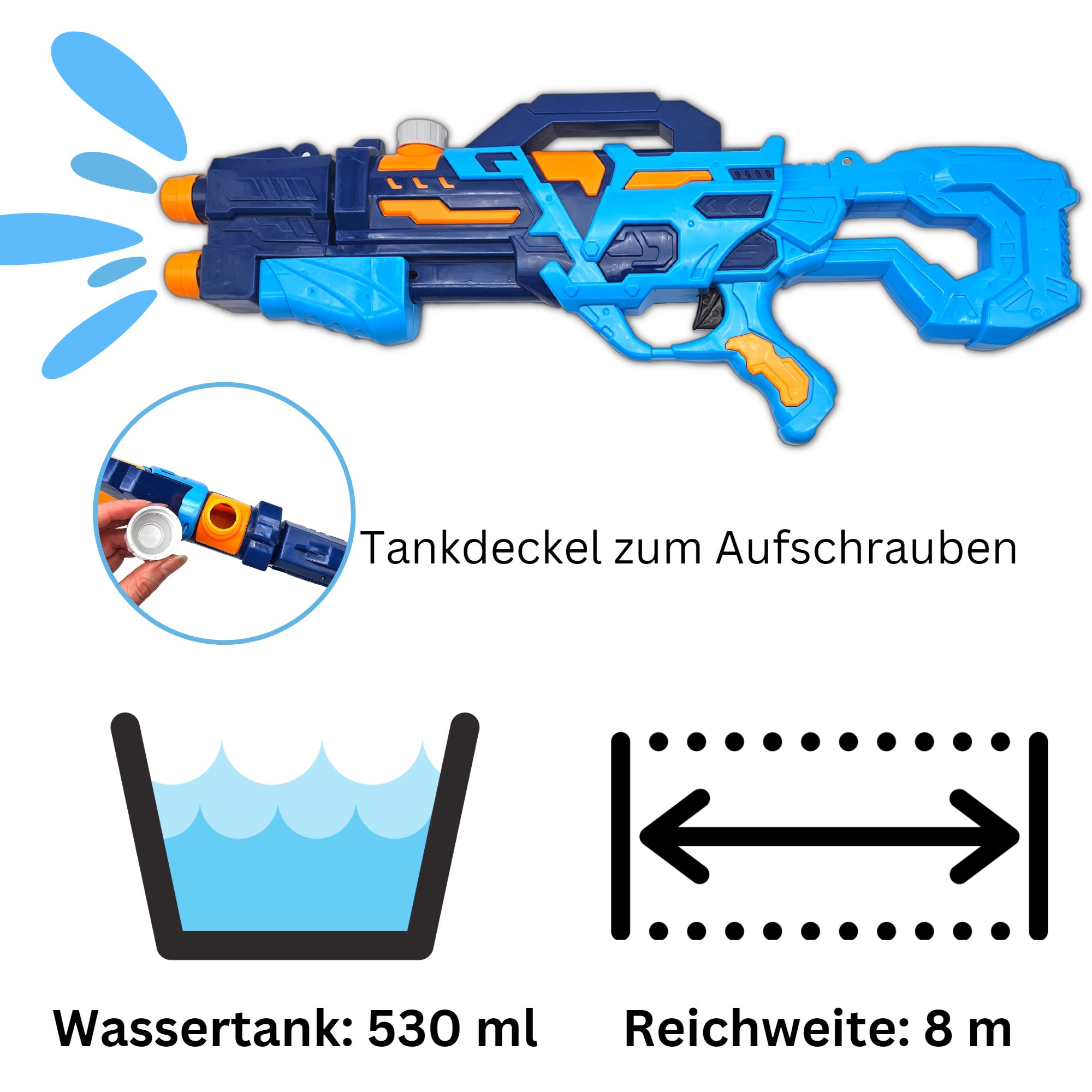 alldoro - Water Power Wasserpistole 60 cm mit 530ml Tank