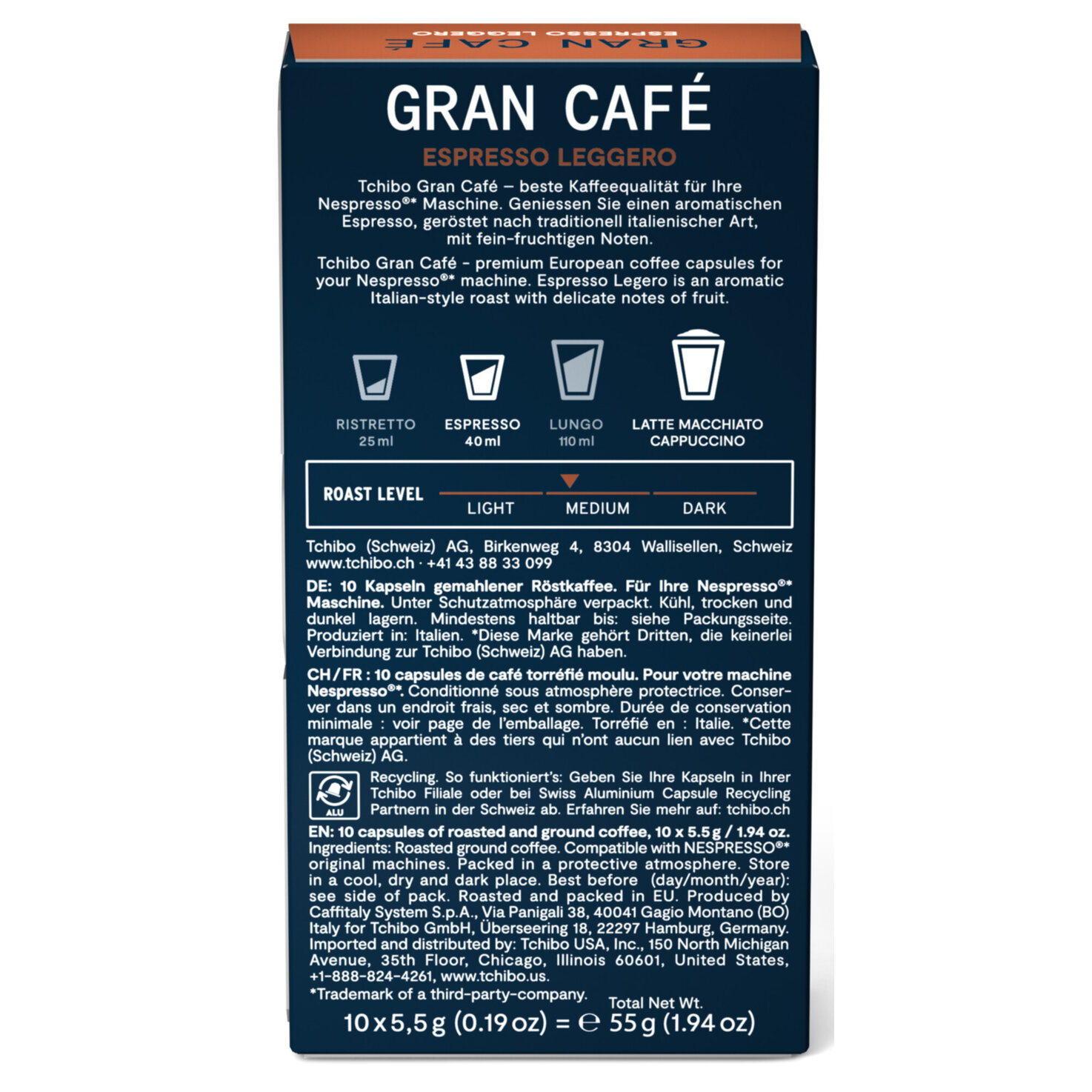Tchibo Gran Café Espresso Leggero 10 Kapseln - Nespresso kompatibel
