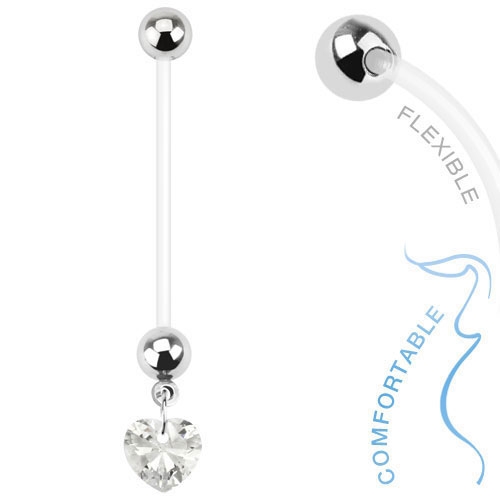 (25mm) Bioflex Schwangerschafts Bauchnabelpiercing Herz - Silber