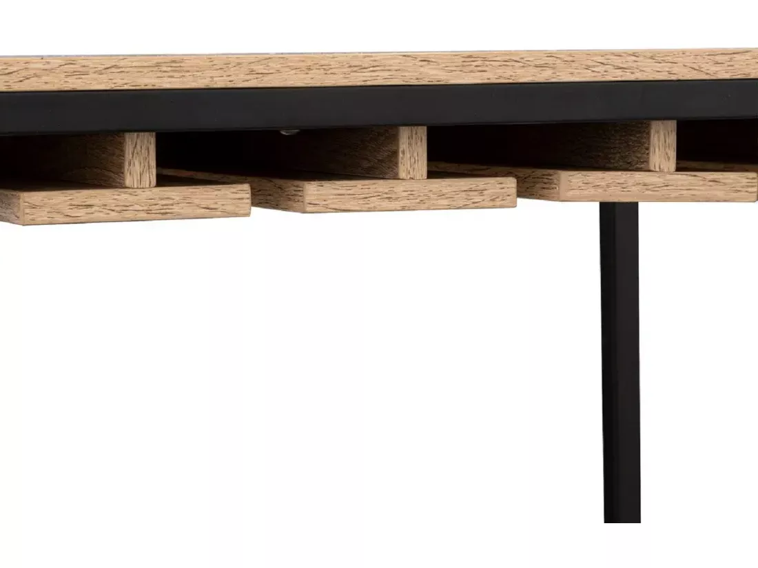 Meuble bar, porte-bouteilles en aggloméré naturel avec pieds en métal noir - Longueur 60 x Profondeur 30 x Hauteur 160 cm