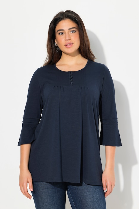 Shirt, Zierfalten, A-Linie, Rundhals, 3/4-Volantarm