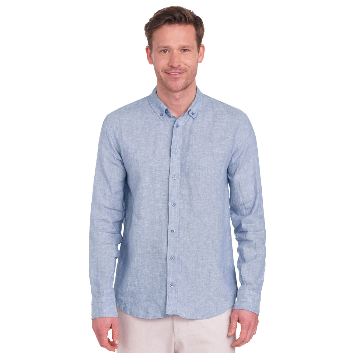 VanVaan Herren Leinen-Hemd mit Button-Down-Kragen blau
