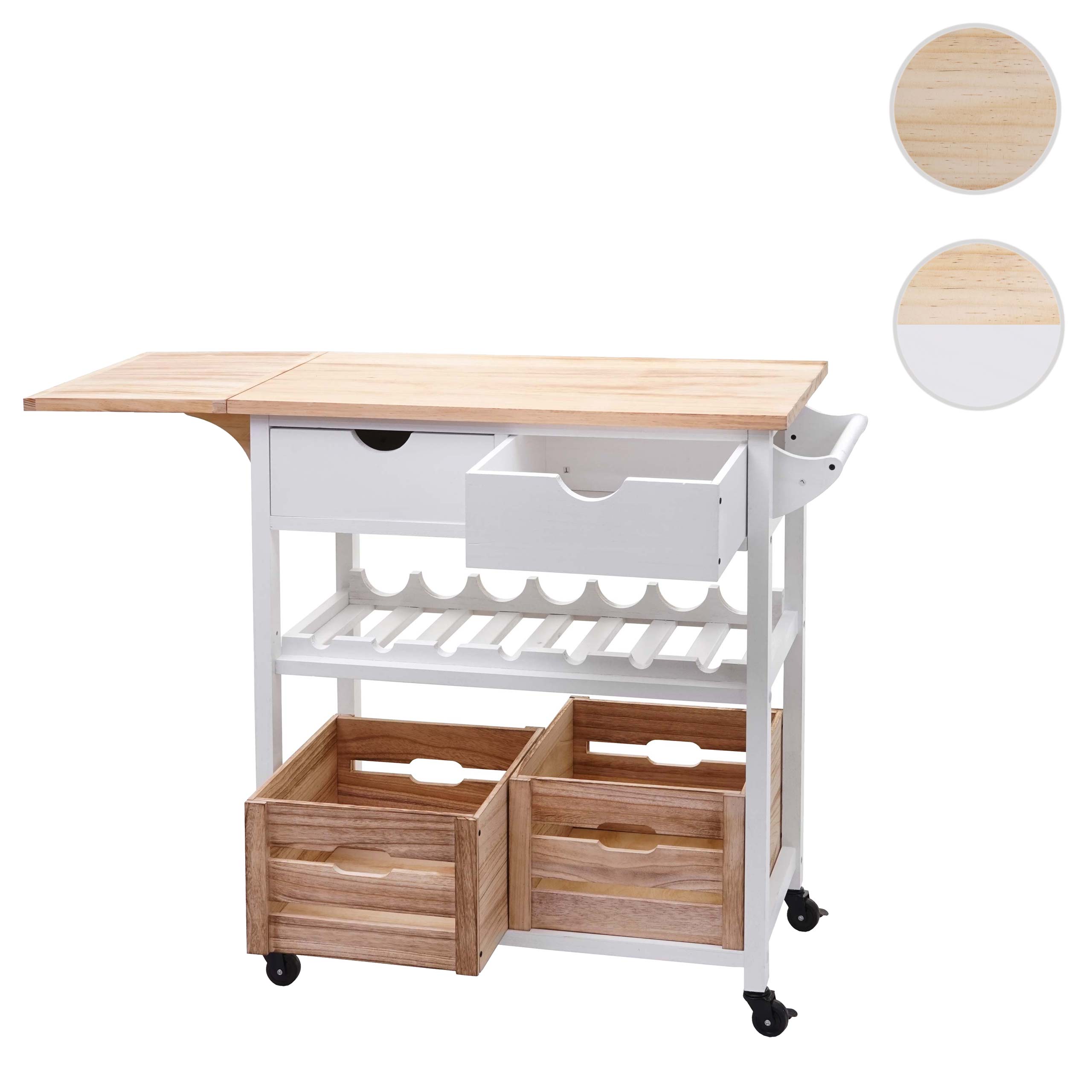 Servierwagen MCW-G35, Küchenwagen Rollwagen Küchenhelfer Beistellwagen Teewagen, Kiefernholz 89x119x41cm ~ natur-weiß