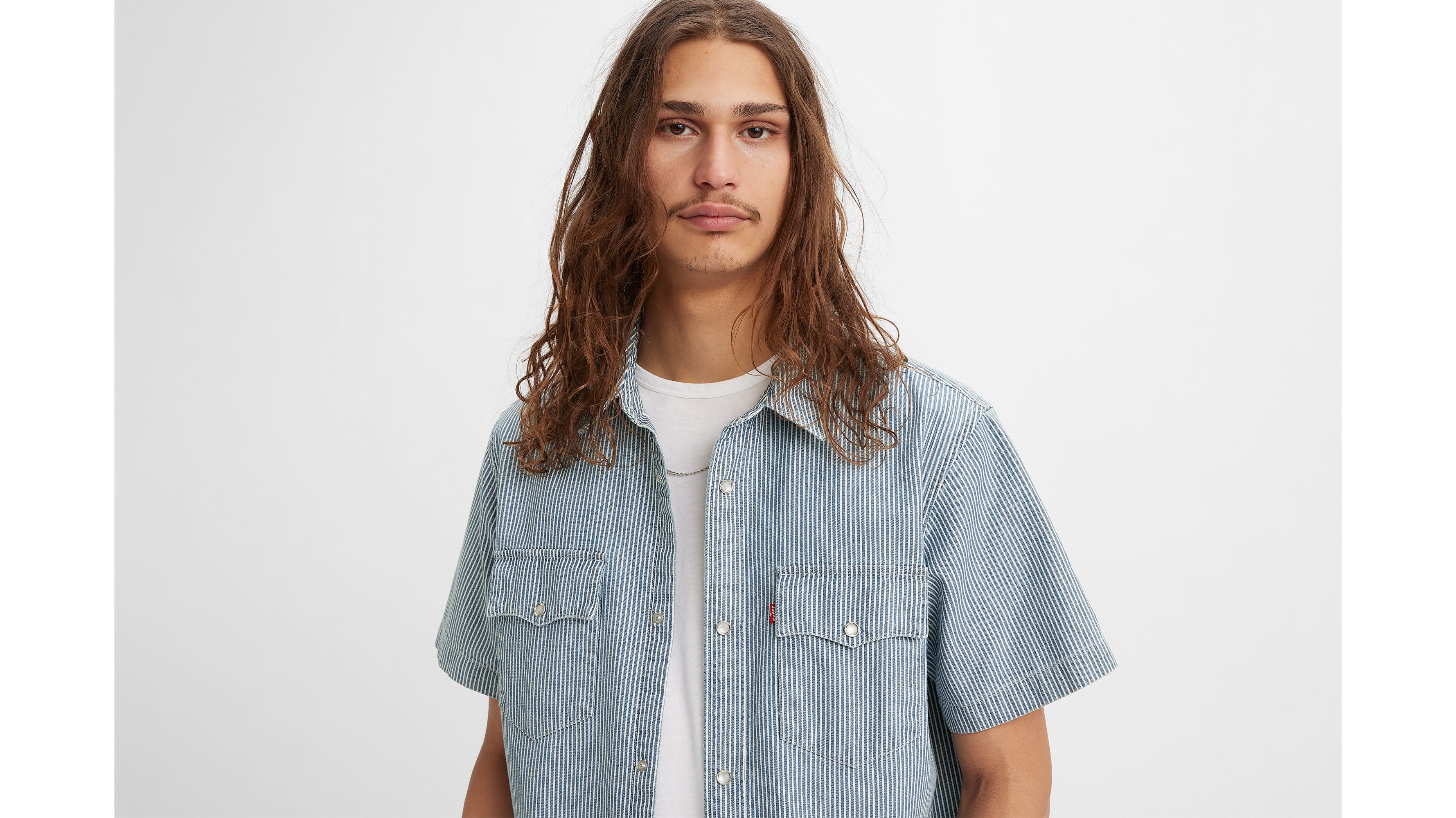 Chemise Western manches courtes Relaxed - Vander Denim Railroad Stripe - Bleu