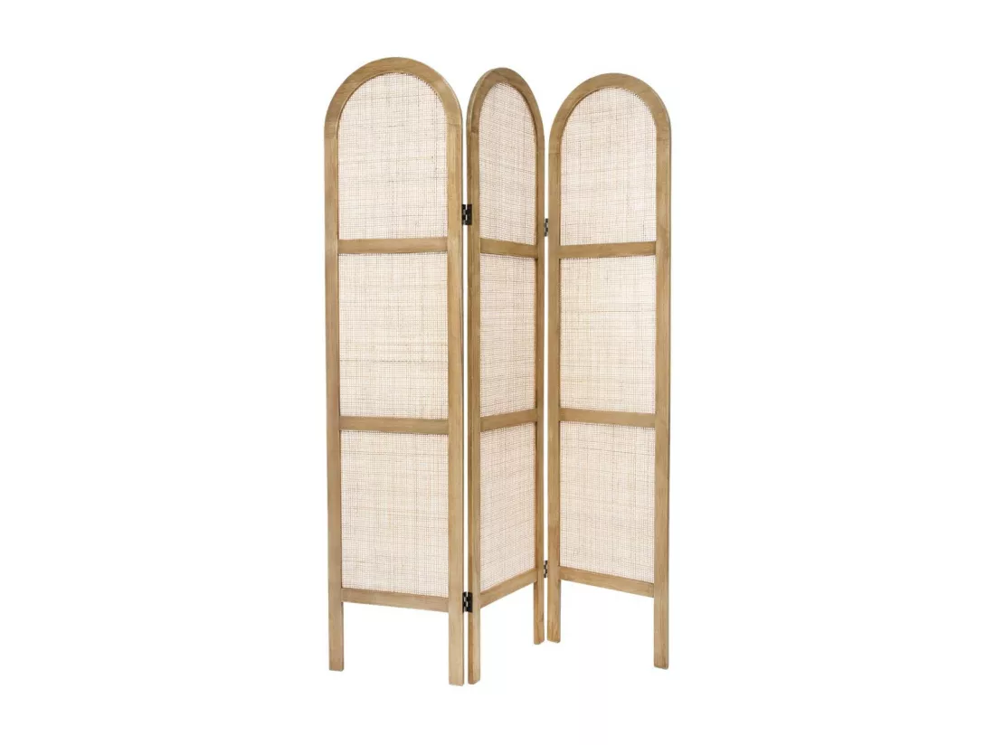 Paravent Cannage en Bois de Paulownia et Rotin H 169.5 cm