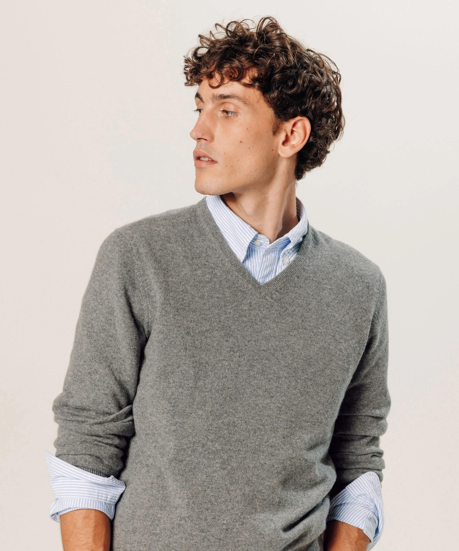 Pull col v en cachemire | Gris