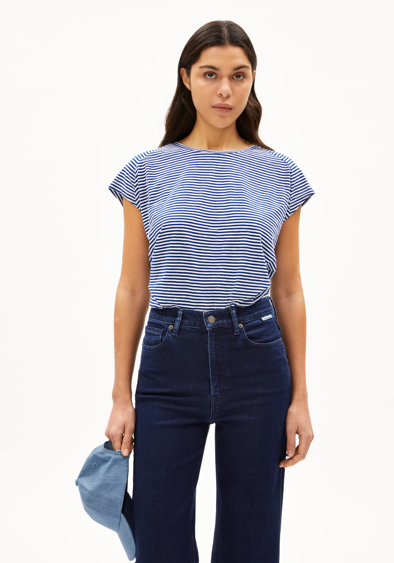 Armedangels T-Shirt Oneliaa Lovely Stripes Oatmilk-Lapis Blue