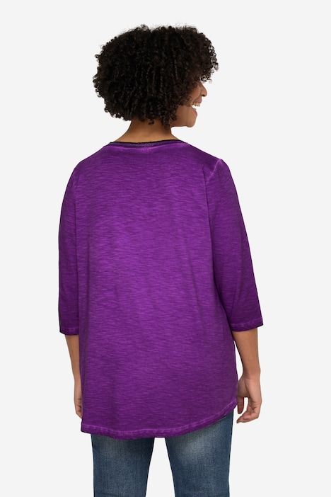 T-Shirt, oversized, Metallic-Stern, Rundhals, 3/4-Ärmel