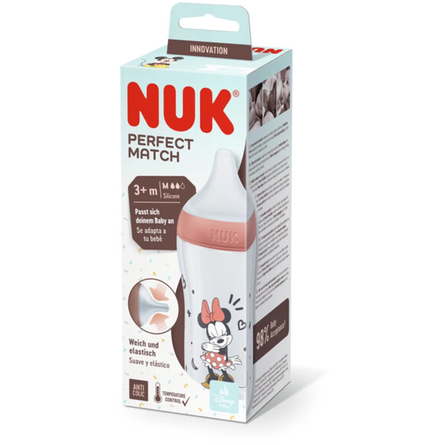NUK Babyflasche Perfect Match Minnie Mouse mit Temperature Control 260ml ab 3 Monate in rot
