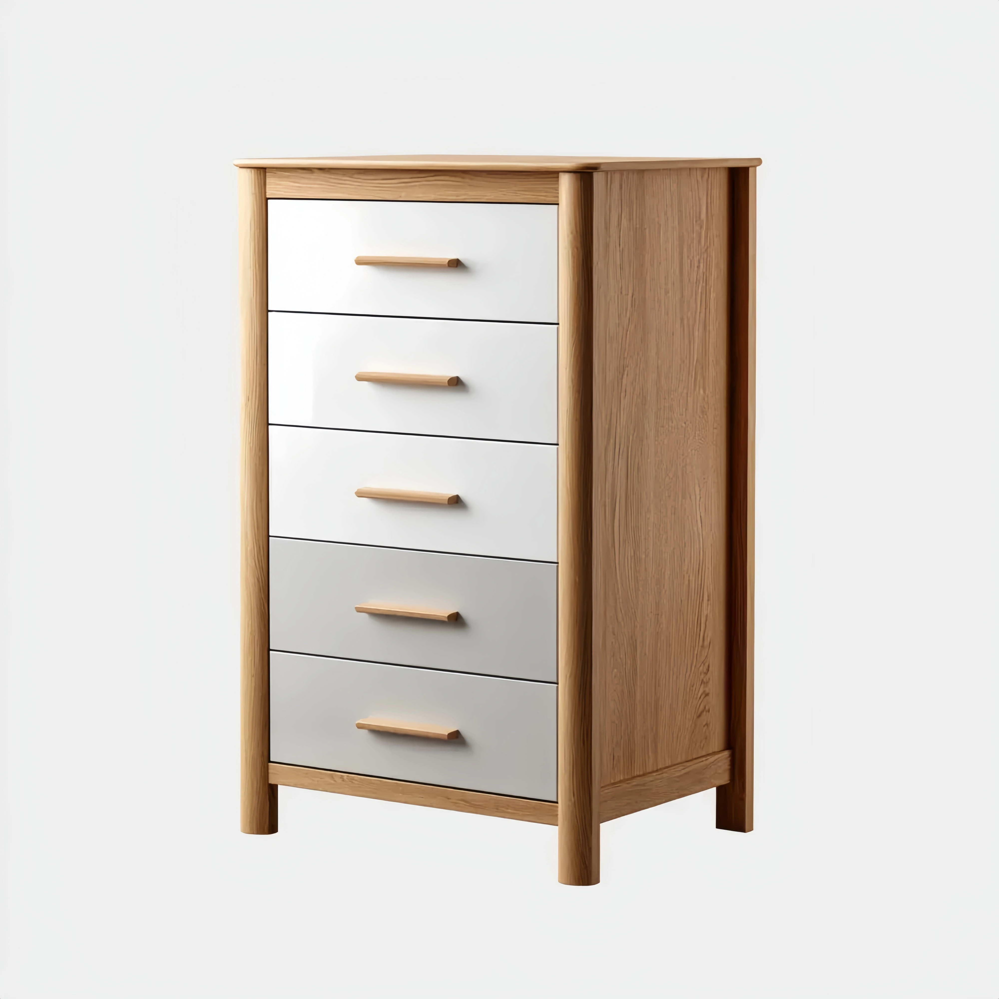 Kommode mit 5 Schubladen aus Eiche und MDF - Weiß
