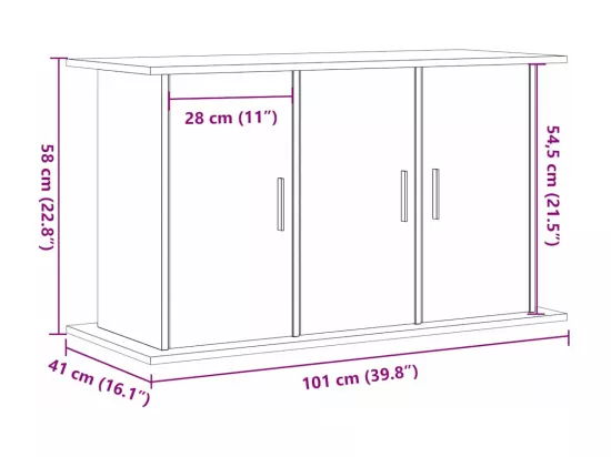 Support d'aquarium chêne artisanal 101x41x58 cm bois ingénierie