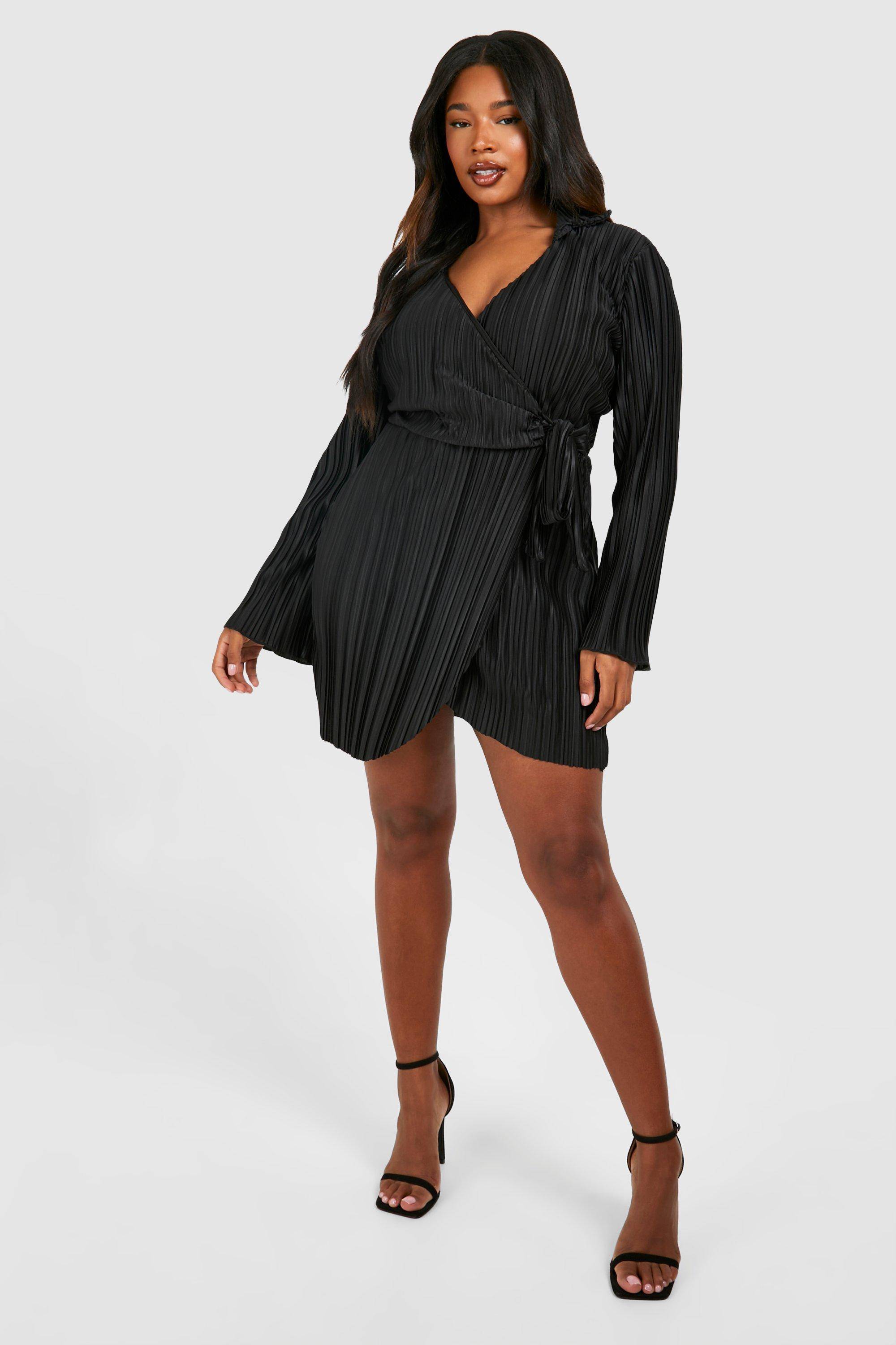 boohoo Plus Wide Robe chemise enveloppante à plis
