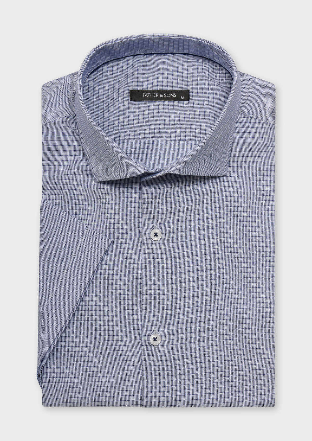 Chemise manches courtes Slim en coton Jacquard mélangé blanc à motif fantaisie bleu marine