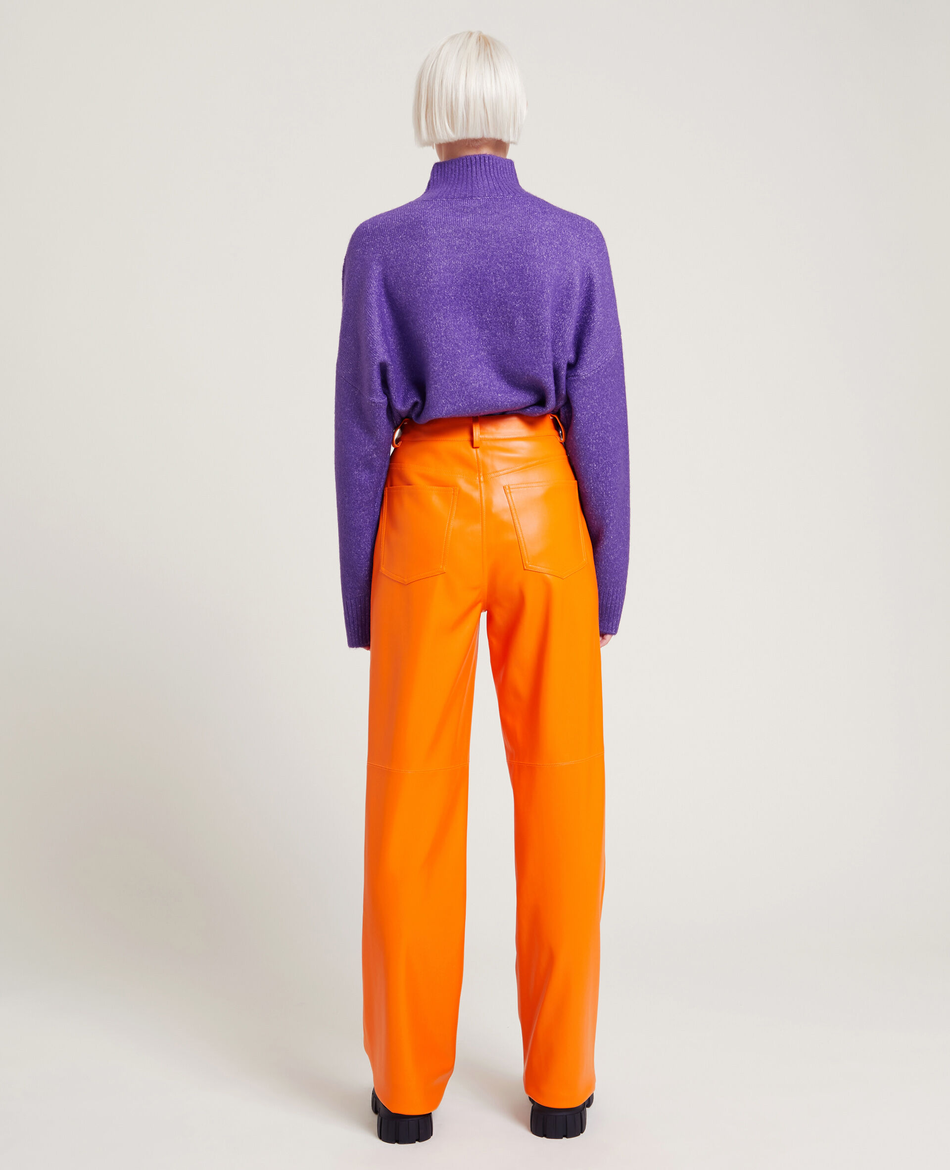 Pantalon droit en simili cuir - Orange