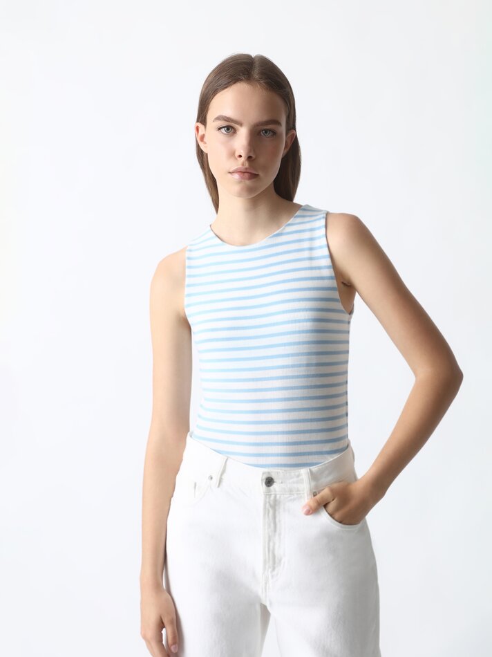 Body listrado - Branco/turquesa