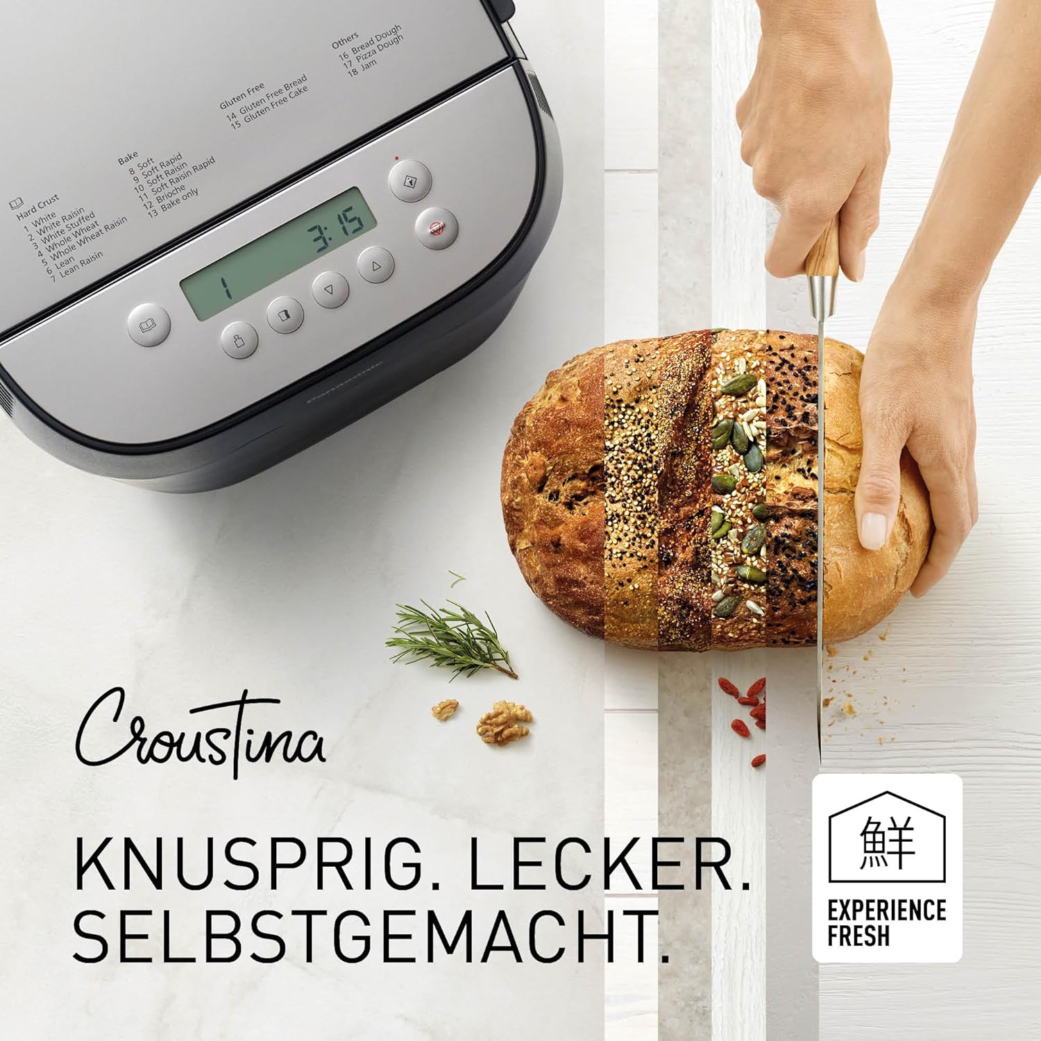 Panasonic Croustina Brotbackautomat SD-ZD2010 für Krustenbrot (18 Programme, Brotmaschine, glutenfrei, knuspriges Brot, Vollkorn-Krustenbrot), schwarz