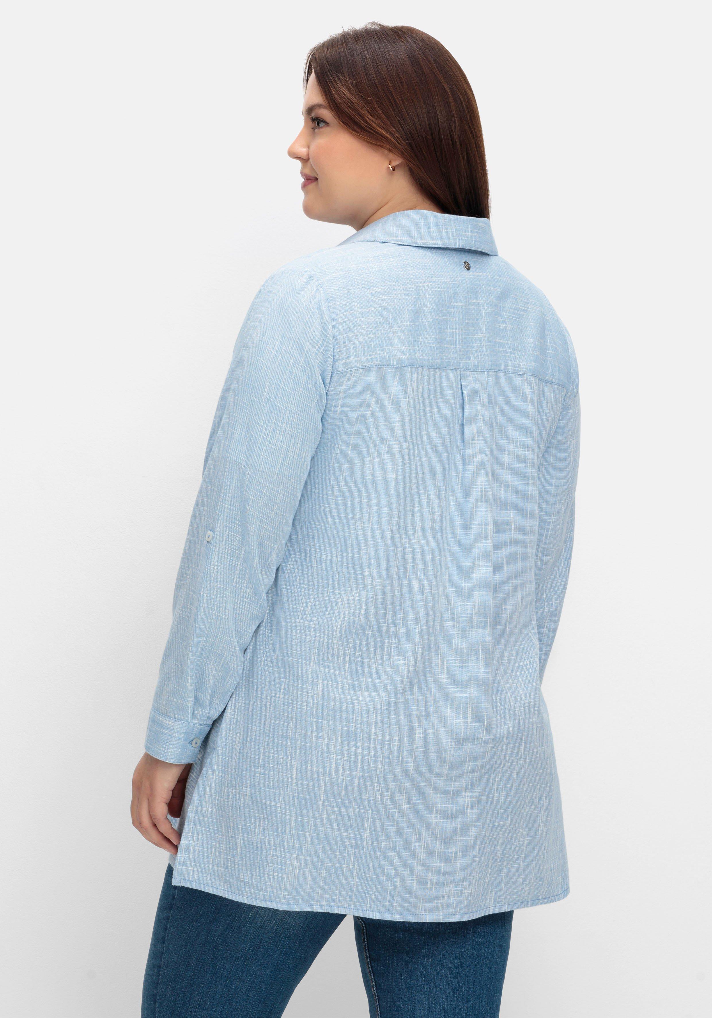 Lange Bluse mit Krempelärmeln, in Leinenoptik