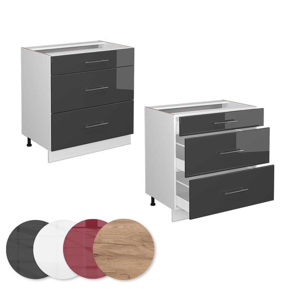 Vicco Schubladenunterschrank Küchenschrank Küchenmöbel Fame-Line Weiß Anthrazit 80 cm modern Hochglanz Küche Einbauküche Drehtür Blende Schublade Küchenunterschrank Küchenzeile