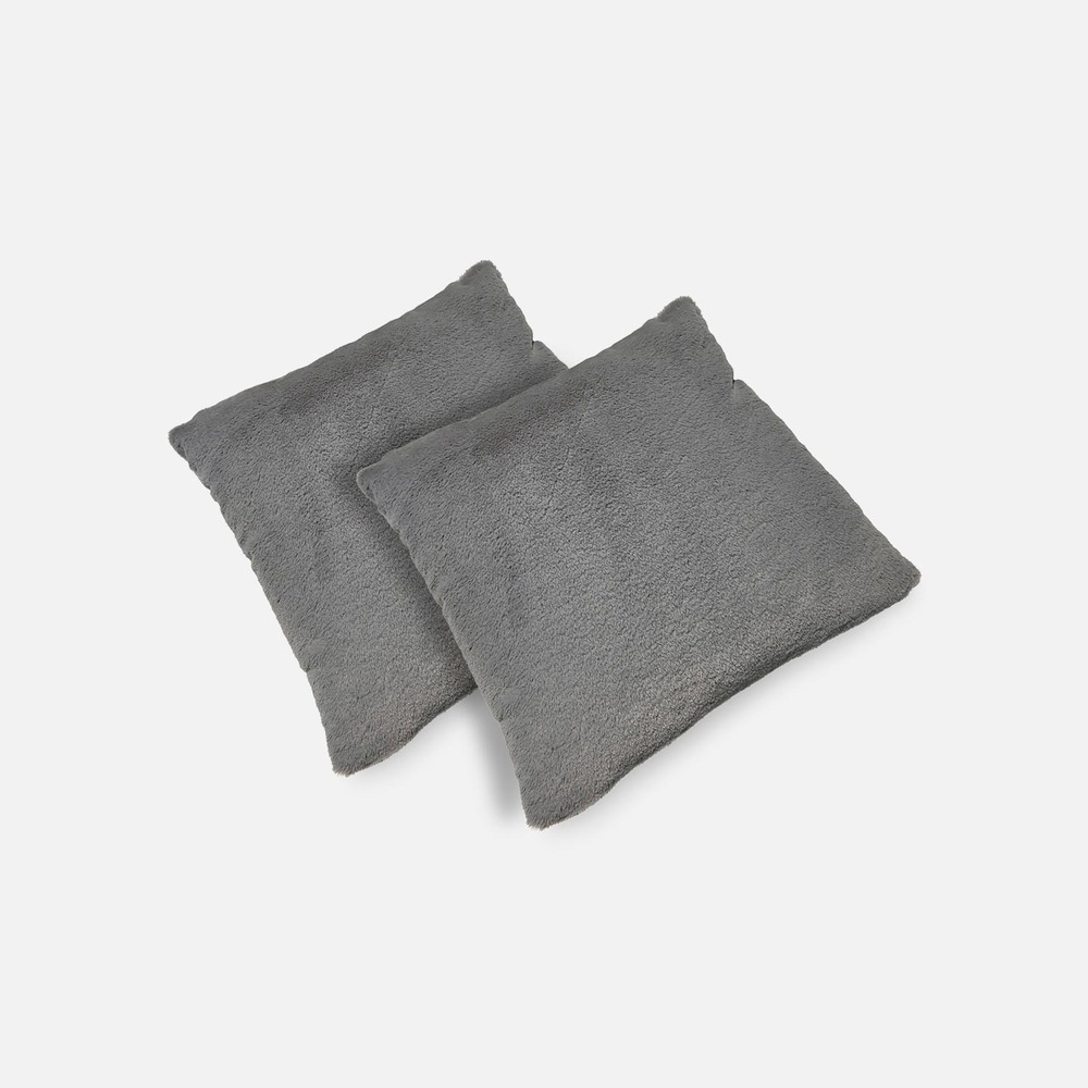 2 coussins gris foncé garnis fausse fourrure poils longs 40x40cm - laponie