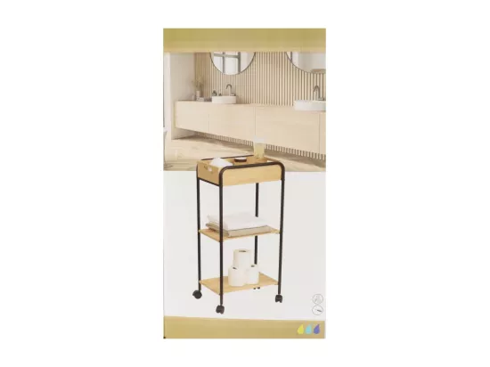 Desserte roulante 3 niveaux en Bambou et Métal Noir H 80 cm