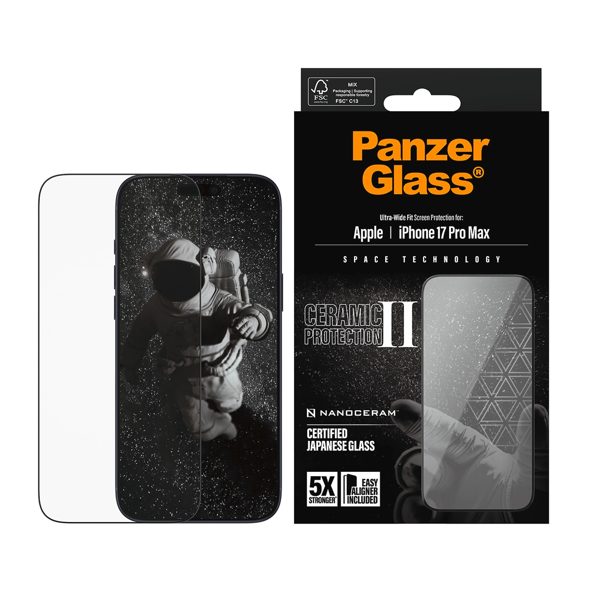 CARE by PanzerGlass Displayschutzglas »Ceramic II Ultra-Wide Fit Screen Protector« für Apple iPhone 17 Pro Max Displayschutzfolie, Schutzfolie, Bildschirmschutz, kratz- & stossfest