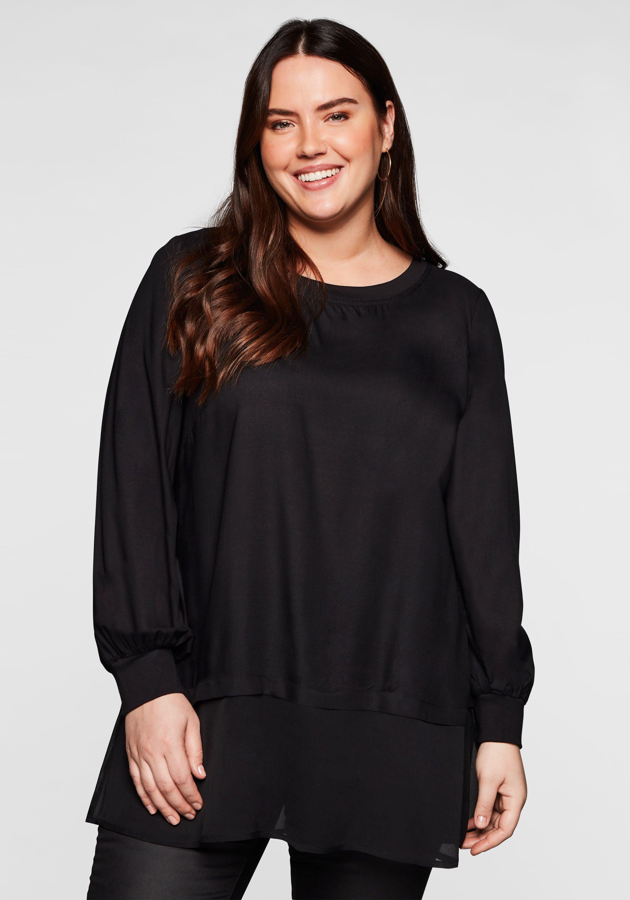 Tunika im Double-Layer-Look mit Saum aus Chiffon