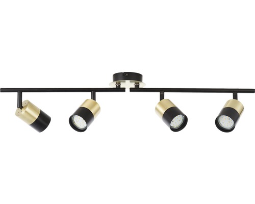 Plafondspot, 4-lichts, HxL 16,8x76,5 cm, geborsteld messing/zwart
