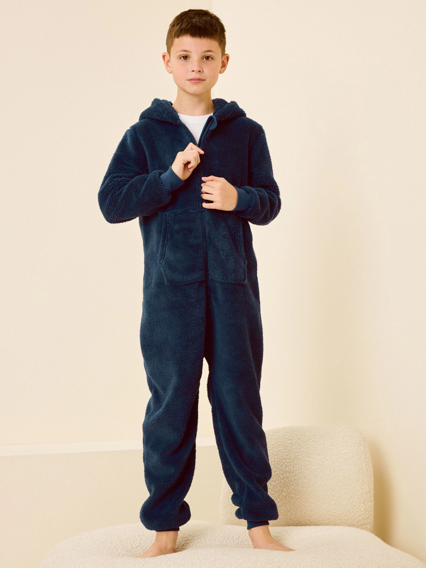 Donkerblauw - Fleece onesie (3-16 jr)