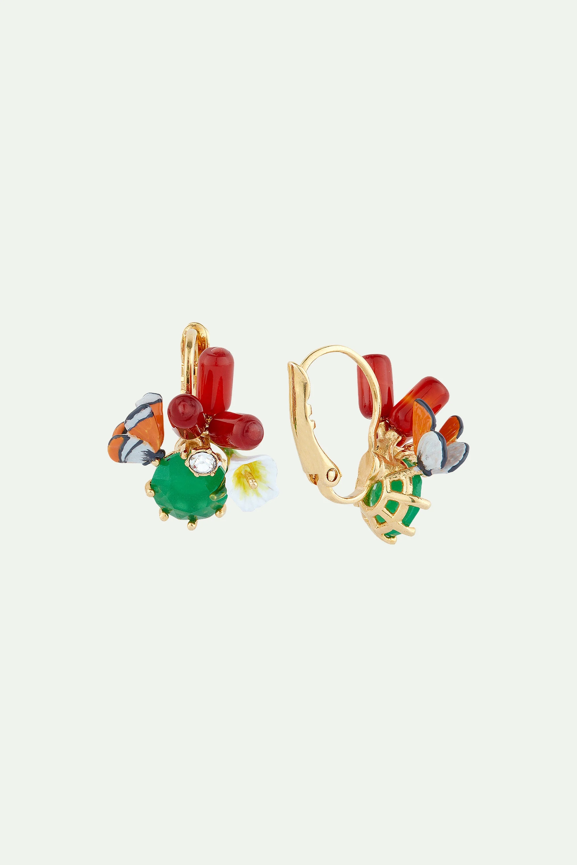 Boucles d'oreilles dormeuses papillon monarque et pierre | Multicolore