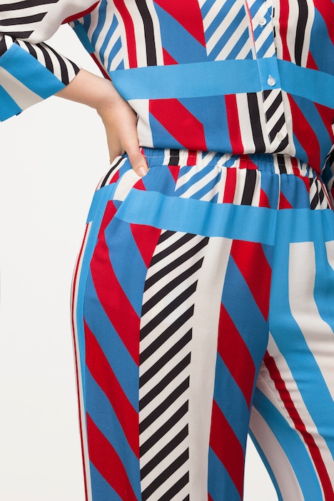 Marlenehose, grafisch, weites Bein, Elastikbund