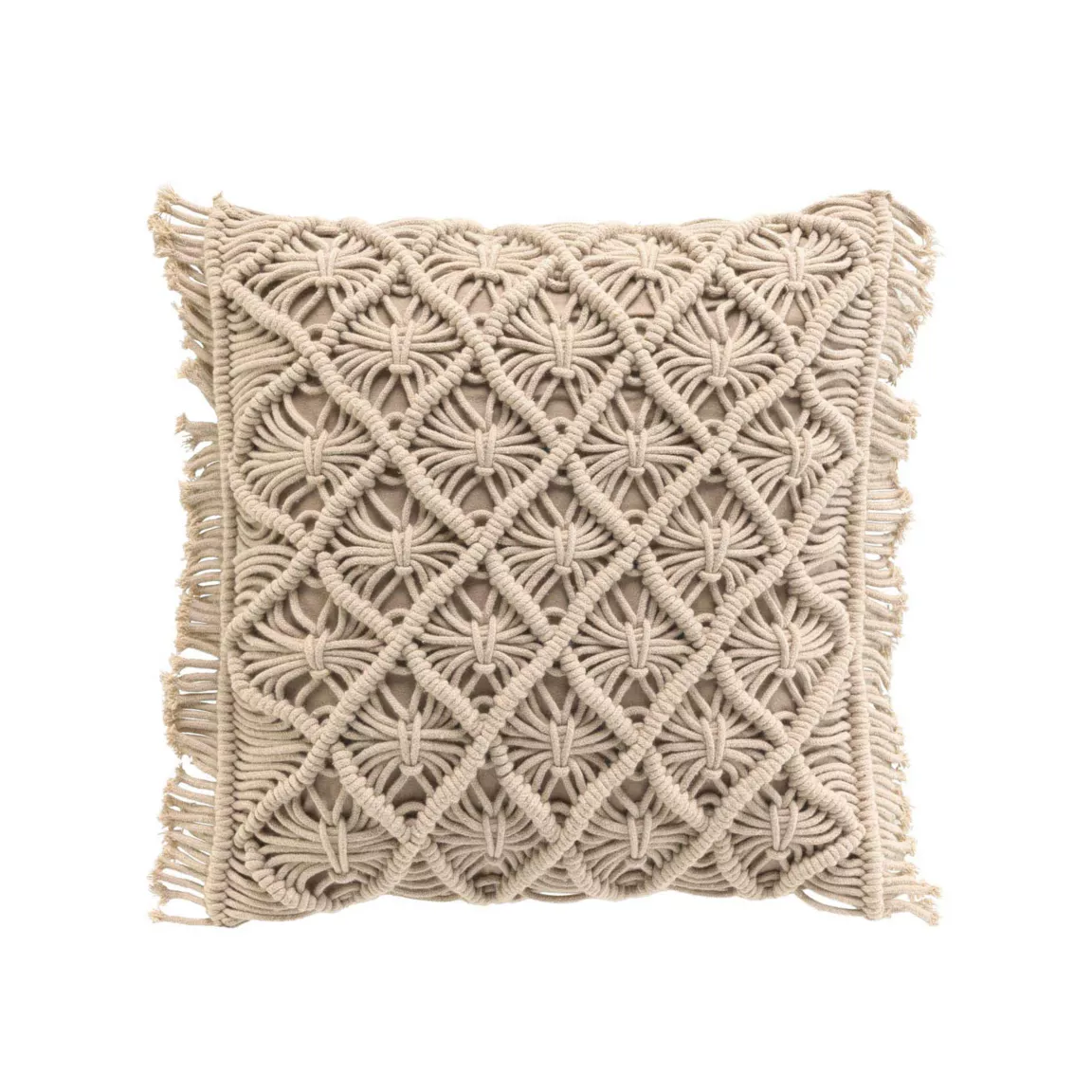 Coussin carré macramé (40 x 40 cm) Indy Taupe