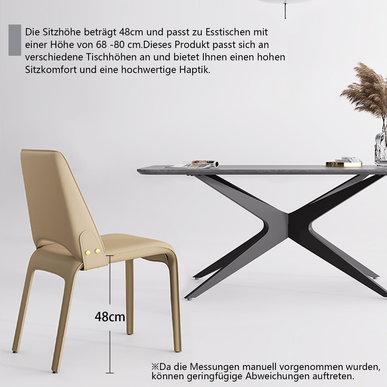 YOUNUOKE Sattelleder Esszimmerstuhl, Küchenstuhl Einzeln, Polsterstuhl Stahlbeine Moderne minimalistische, für Küche, Wohnzimmer, Schlafzimmer, bis 150kg belastbar, Hohe Rückenlehne, Khaki
