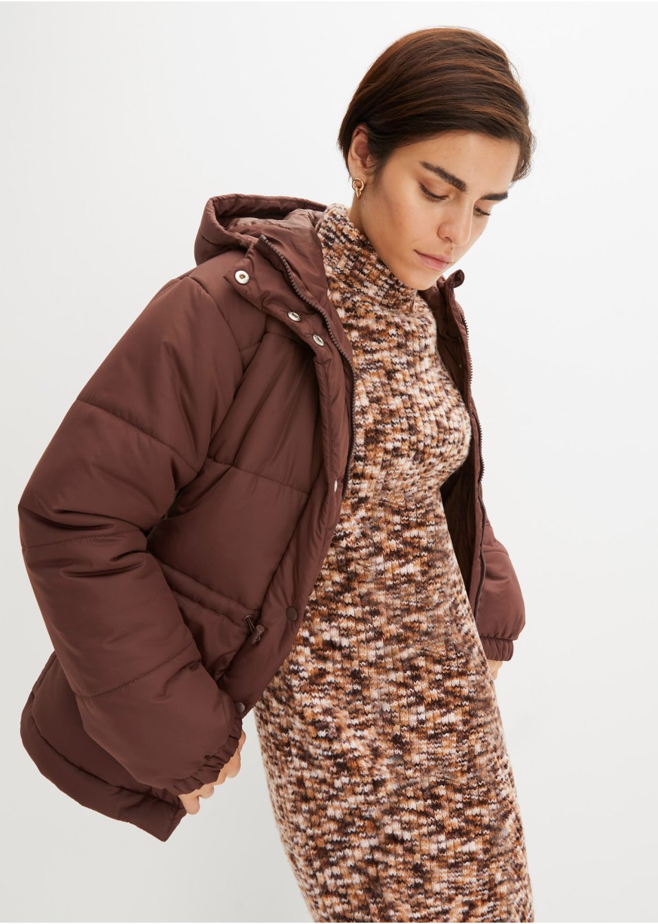 Veste matelassée raccourcie avec capuche et taille réglable