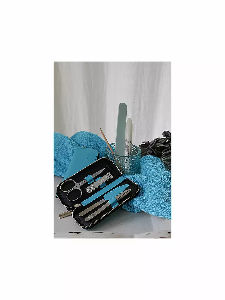 CANAL Reißverschluss-Etui aus Spaltleder 4-teilig (Türkis) 5381 türkis